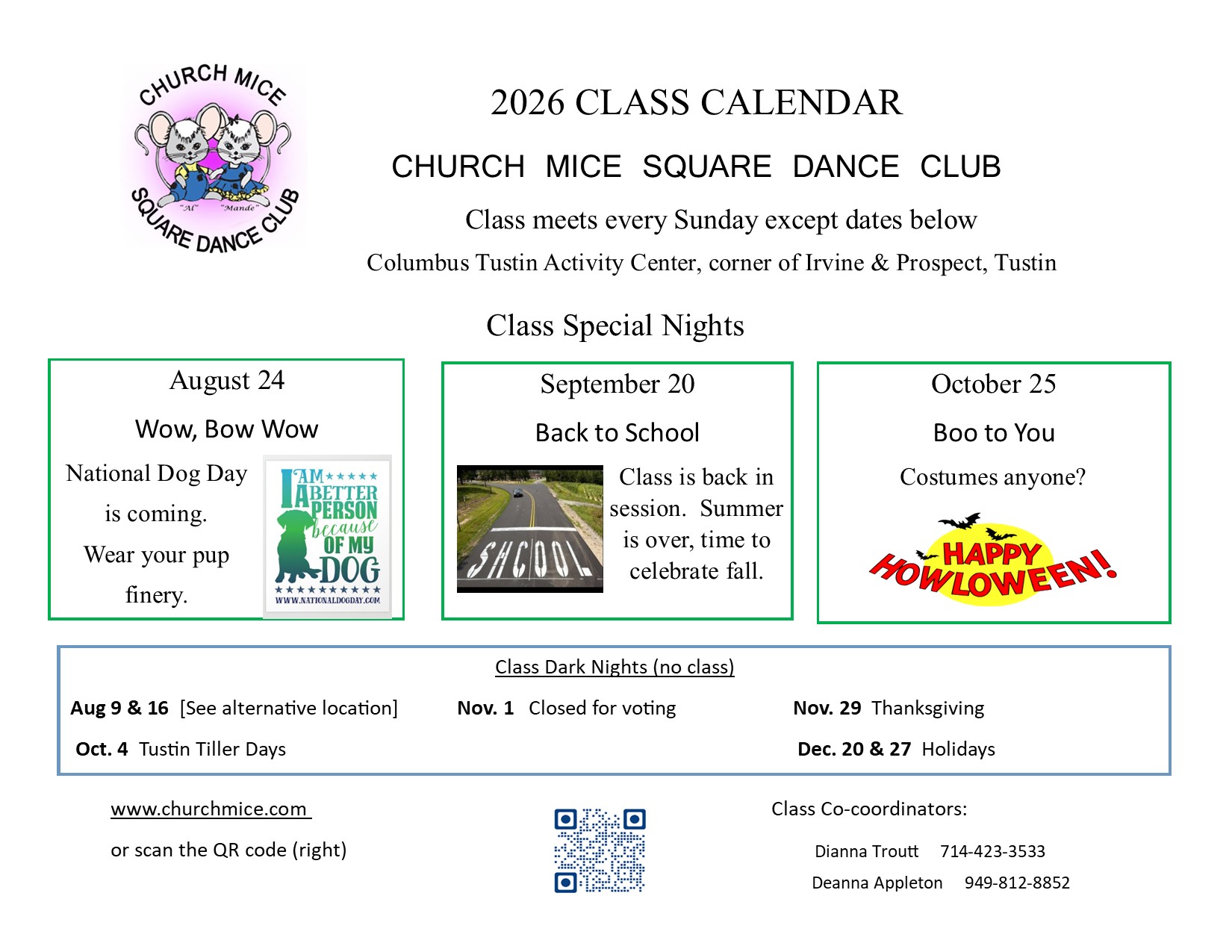 Class special events August-October 26